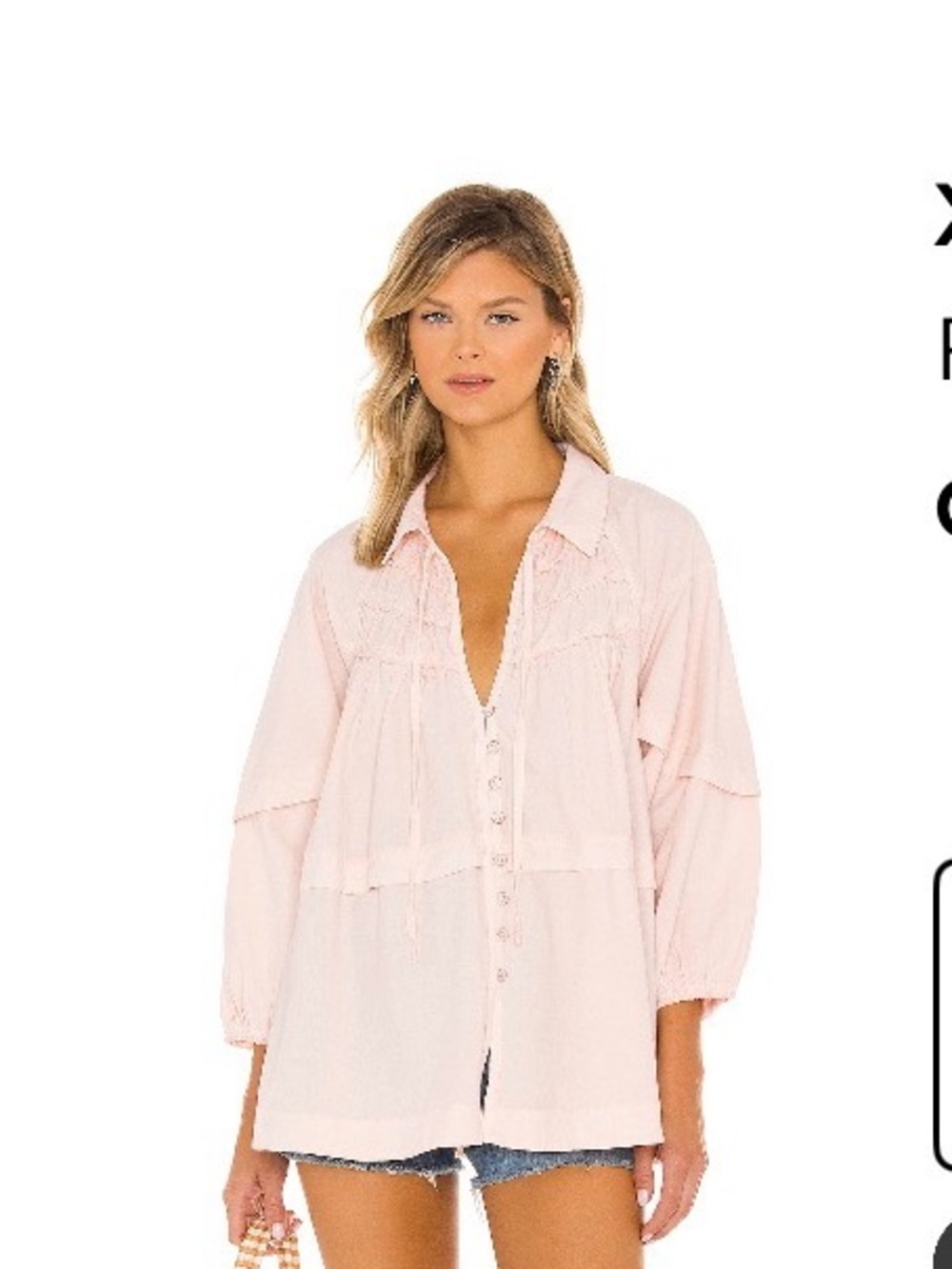 Free People Pale Pink Button-Front Tunic Top